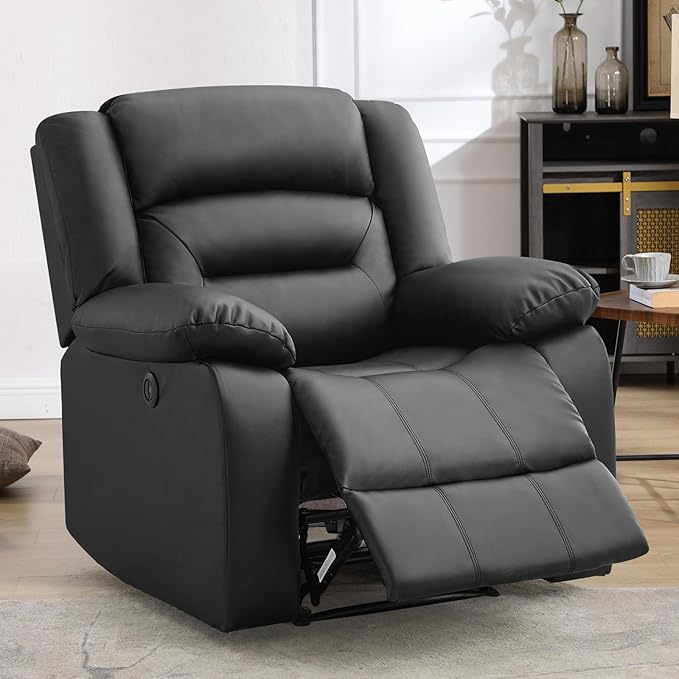 EBELLO Classic Power Recliner Chair Faux Leather Oversized Electric Overstuffed Chair with Thicked Cushion and Back Single Sofa with Comfortable Armchair Black 2Pcs
