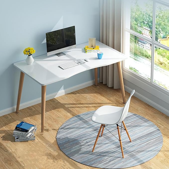 Computer DeskHome Office Desk Writing Desk Work Desk PC Table Study Desk Modern Ergonomic Arcs Design Thickened Plate Spacious Desktop Computer Desk Solid Wood PC Work Writing Table White