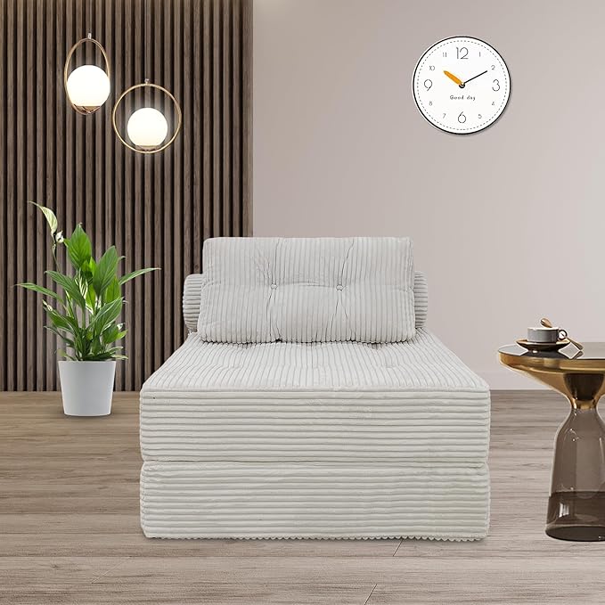 ANONER Memory Foam Folding Sofa Bed Sectional Couches with Deep Seat and Pillow Futon Floor Couch Versatile Convertible Sleeper Chair Boneless Chaise Lounge Fold Out Chair Bed Beige