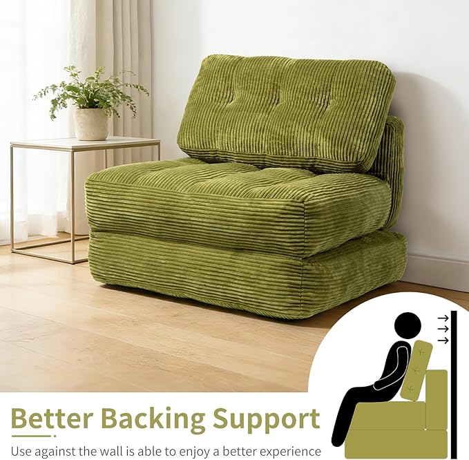 Art3d Folding Sofa Bed Convertible Sleeper Sofa Bed with Pilow &amp Back Support 3 in 1 Long Futon Boneless Couch Comfy Floor Couch for Living Room Bedroom Grass Green