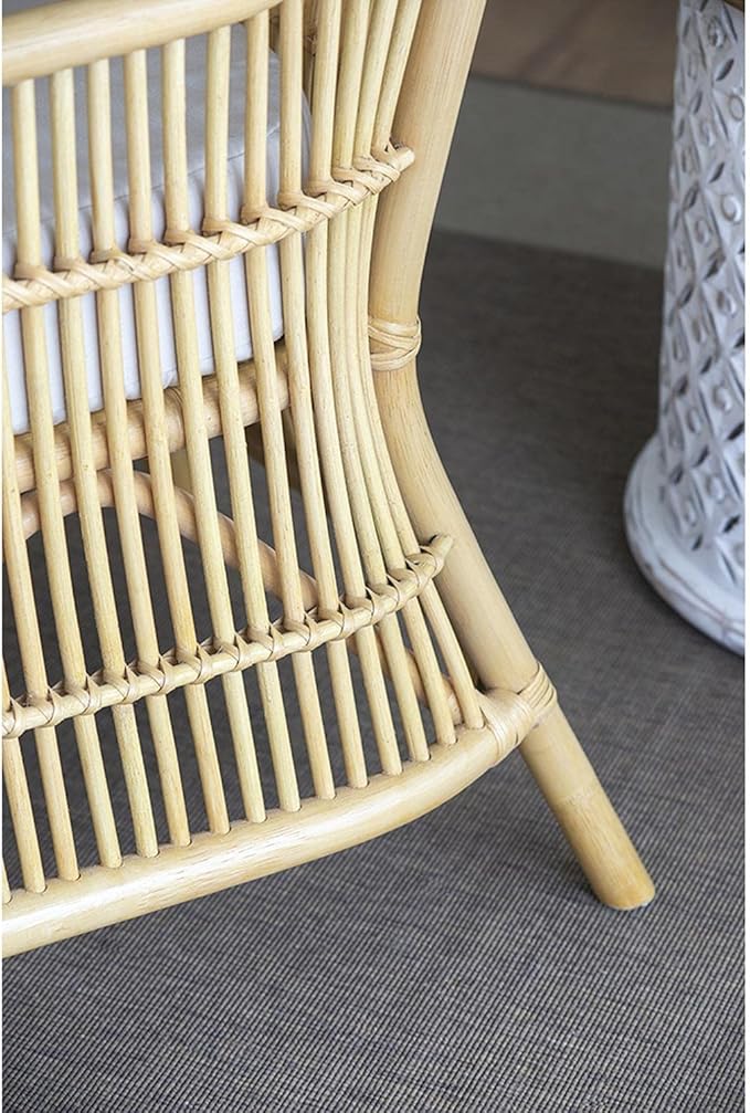 A and B Home 37.8 H Yellow and White Rattan Indoor Arm Chair w/Soft Thick Cushion Traditional Style Chair Side Chair