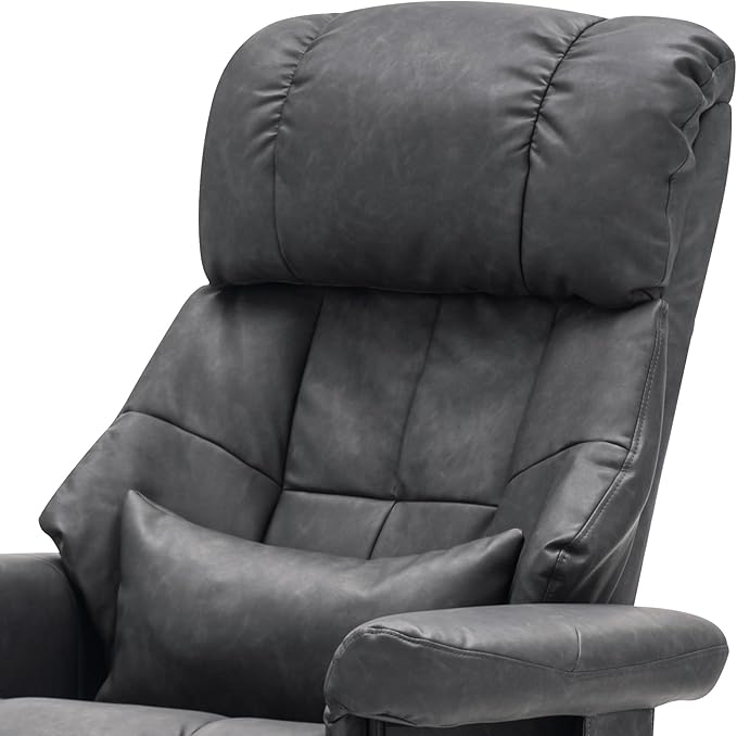 MCombo Manual Swivel Recliner with Ottoman Reclining Chair with Vibration Massage for Small Spaces Living Room Office Faux Leather 9068 (Dark Grey)