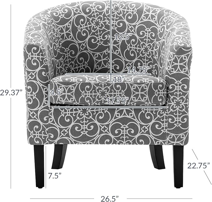 BELLEZE Accent Barrel Chair Linen Round Chair Club Tub Sofa Corner Chair with Flared Legs and Cozy Soft Padding for Living Room Bedroom Waiting Room - White &amp Gray