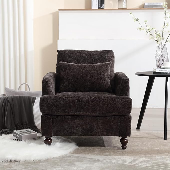 Upholstered Living Room Chair Chenille Accent Chair Single Sofa with Cushion &amp Solid Wood Frame Mid Century Modern Armchair for Bedroom Office