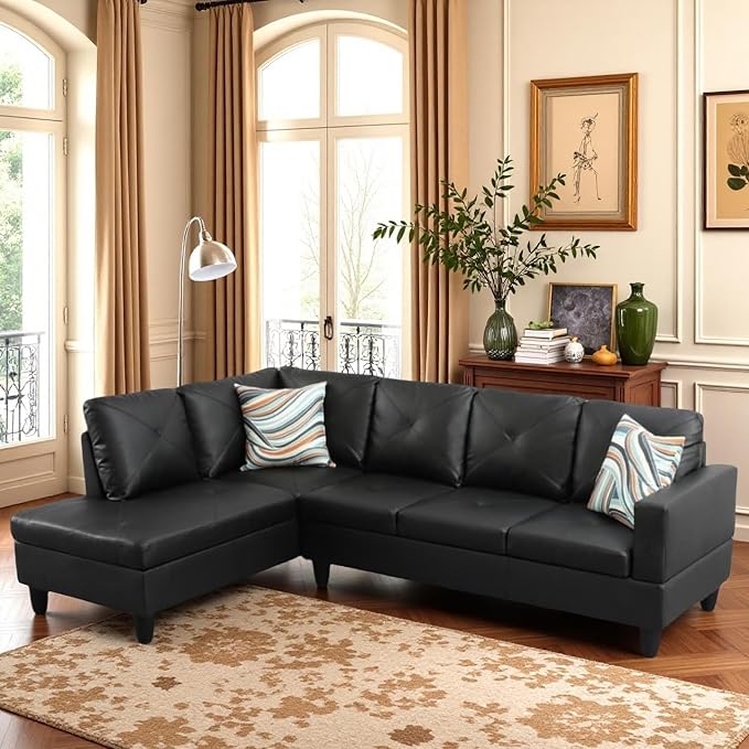 L-Shaped Sectional Sofa Modern Sectional Couches Home Sofas for Living Room with Movable Chaise Modular Living Room Sets Furniture for Apartment Bedroom &amp Office Black
