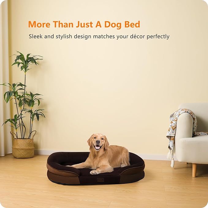Dwanton Orthopedic Dog Bed for Large Dogs with Gel Memory Foam Waterproof Dog Sofa Washable Pet Bed with Four Sided Bolster Cushion Removable Cover &amp Non-Slip Bottom 42 Brown