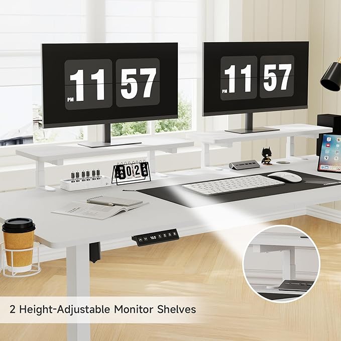 71 x 24 Inches Electric Standing Desk with 2 Monitor Shelves Adjustable Computer Desk from 28-46'' Sit to Stand UpHome Office Desk with Memory Controlller for Workstations White