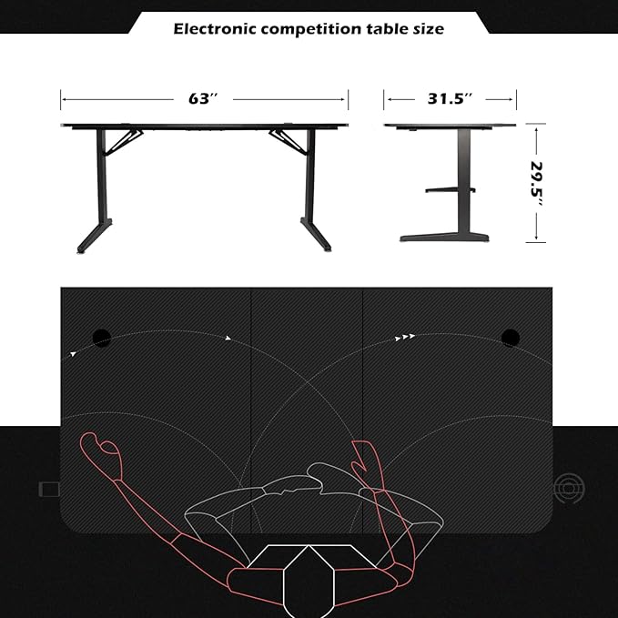TOPSKY Gaming Desk Large Surface 63’’x31.5’’ with Cup Holder Headphone Hook and Cable Management (Black)