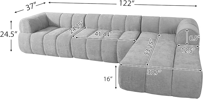 122 Modern L-Shaped Sectional Sofa with High-Density Fully Compressed Sponge and Chaise Lounge2-Piece SetFully Assembled Right Hand Facing Perfect for Living RoomLounge (Gray_94)