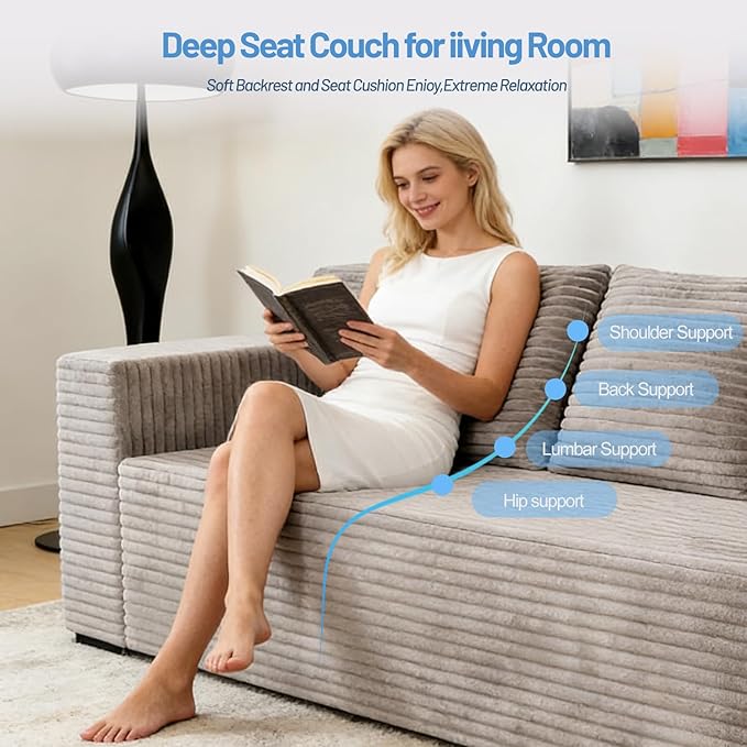 Boneless Couches for Living Room 71 Modern 3 Seater Sofa with Deep Seat Comfy Cloud Sofa with Corduroy Fabric No Assembly Couch Couches for Bedroom Dorm Apartment (Camel)