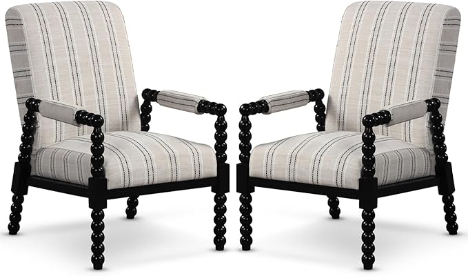 Giantex Mid Century Modern Spindle Accent Chair Set of 2 Upholstered Armchair w/Rubber Wood Frame Ergonomic Backrest &amp Fabric Covered Armrests Comfy Single Sofa Chair for Living Room Bedroom