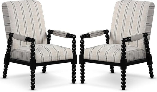 Giantex Mid Century Modern Spindle Accent Chair Set of 2 Upholstered Armchair w/Rubber Wood Frame Ergonomic Backrest &amp Fabric Covered Armrests Comfy Single Sofa Chair for Living Room Bedroom