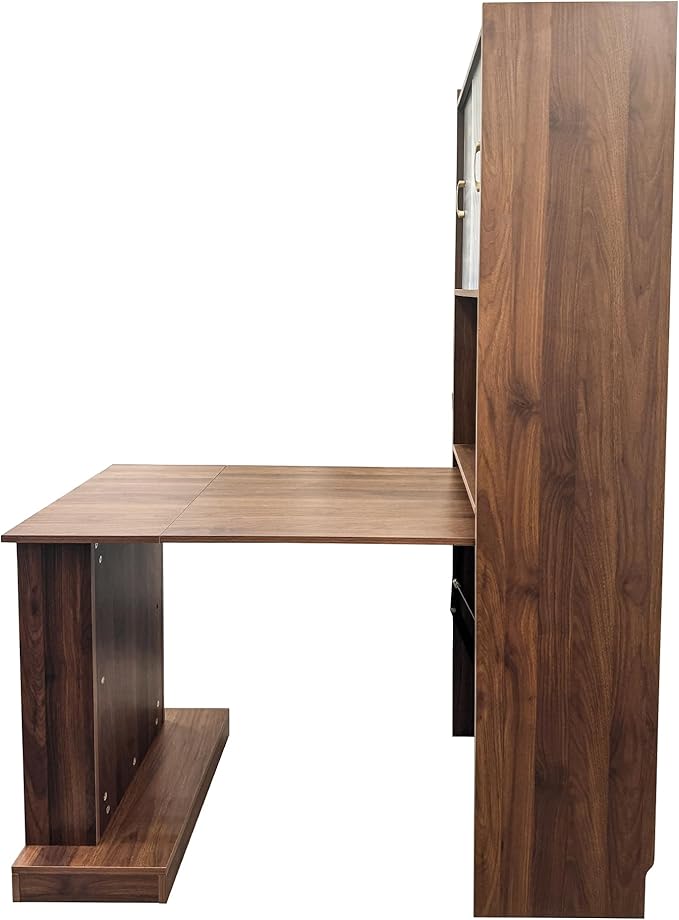 Merax Folding Desk with Storage Bookcase Space-Saving Foldable Computer Desk for Small Spaces Writing Study Table Workstation for Home Office Bedroom Dorm Apartment