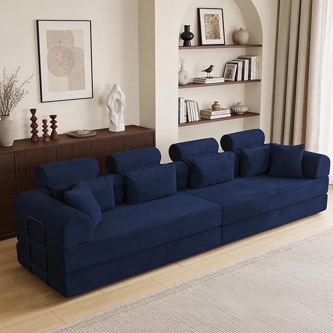KEIKI 106 4Seat Modular Sectional Corduroy Sofa Couch for Coastal Home Home Office Family Friendly Beach Lovers Cozy Warm Perfect for Entertaining Relaxation Classic Refined Design Blue
