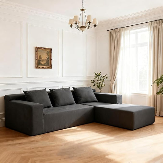 ANONER 103” Cloud Sectional Sofa L-Shaped Boneless Couch Modern Minimalist Modular Free Combination Foam Sofa with Deep Seat for Living Room No Assembly Required Dark Grey