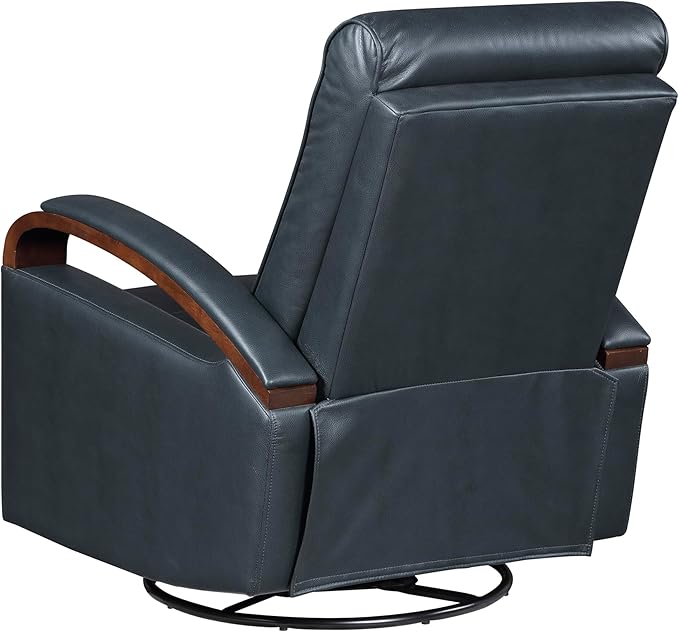 Lexicon 360 Degree Swivel Glider Reclining Chair Breathable Faux Leather Manual Recliner Comfy Nursery Glider Recliner Swivel Reclining Chair for Living Room/Office/Bedroom/Apartment Dark Blue