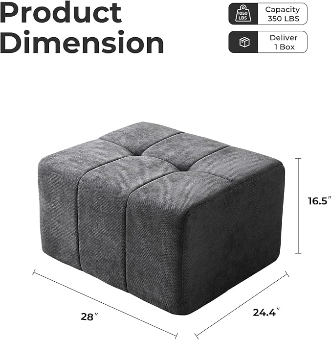 Square Stuffed Pouf OttomanChenille Poufs with Foam Chunk Filling27.9 X 16.1 Floor Poufs for SofaAccent Foot Rest Stool for Living RoomBedroomGrey