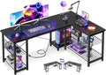 Casaottima 51 Inch L Shaped Gaming Desk with Shelves &amp Power Outlets Reversible Computer Desk with Storage Shelves for Home Office Black