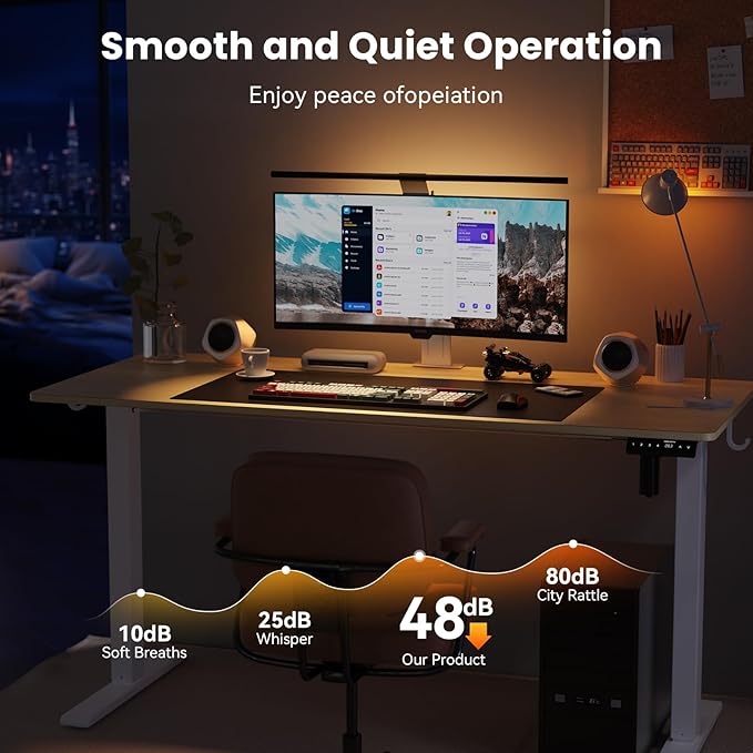 55x24 Inches Height Adjustable Electric Standing Desk with 2 Hooks for Home Office Ergonomic Sit Stand up Desk with Splice Board Oak