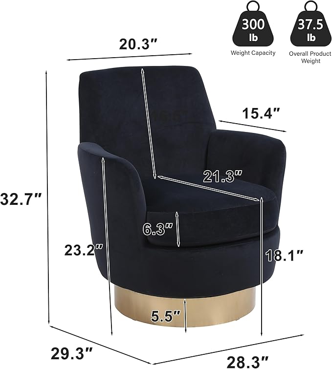 Set of 2 Swivel Accent Chair Modern Velvet American Design Swivel Round Barrel Chairs Upholstered Cozy Style for Living Room Bedroom Home Office (Velvet Black 2-Pack)