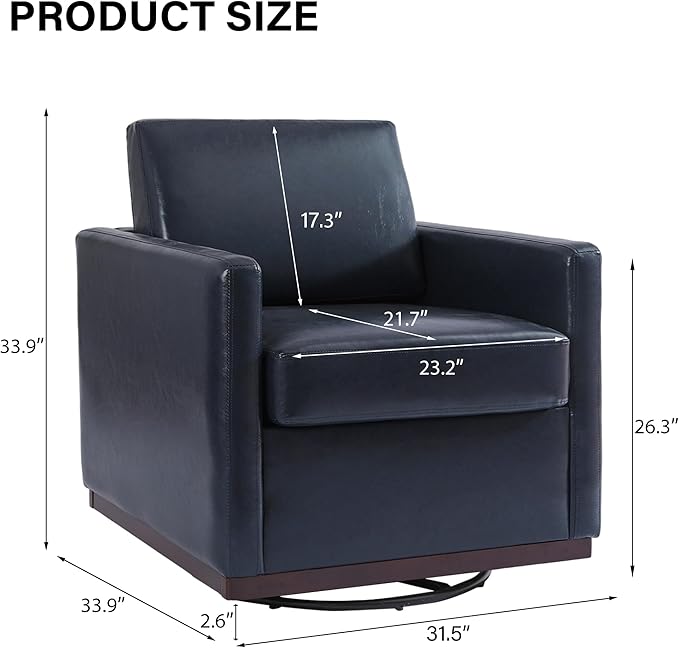Swivel Barrel Accent Chair Mid Century Modern Arm Chair for Living Room Bedroom Comfy Club Reading Lounge Sofa Corner Chairs for Adults (Leather Navy Blue Set of 2)