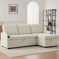 82 Pull Out Sofa BedL-Shape Modern Sleeper Sofa Upholstered Sectional Couch with USB Port and Side Pockets for Living Room and Guest Room (Beige)