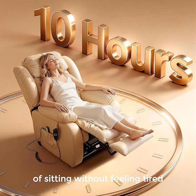 Power Lift Recliner Chair with 8-Point Massage &amp Heat Dual Remote USB/Type-C Ports Easy-Clean Leather Width 19.7 (Leather Beige)