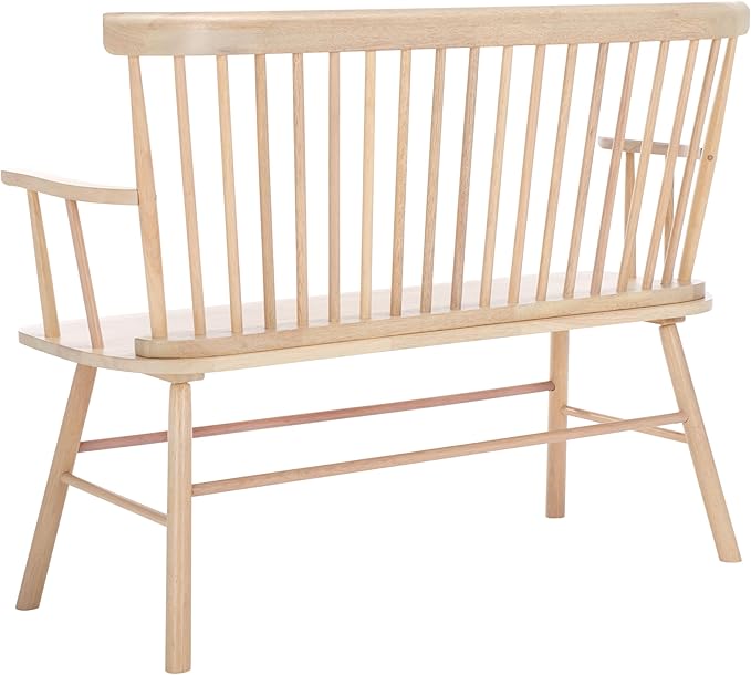 SAFAVIEH Home Collection Addison Farmhouse White Wash Solid Wood Windsor Spindle Loveseat Bench