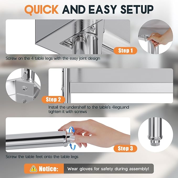 Jocisland 24 x 60 Stainless Steel Table for Prep &amp Work NSF Certified with Backsplash Adjustable Under Shelf &amp Safe Design for Restaurant Home and Outdoor