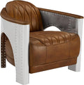 Volans Genuine Leather Accent Arm Chair with Vintage Aluminum Patchwork for Living Room Retro Cognac