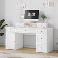 Catrimown White Desk with 7 Drawers 54 Inch Computer Desk with Cabinet for Work Writing Study Vanity Desk with Golden Handle for Girls Bedroom