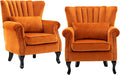 chairus Mid-Century Modern Accent Chairs Set of 2 Comfy Sofa Chairs Channel Back Armchairs with Small Pillow for Living Roon Bedroom Club - Velvet Orange