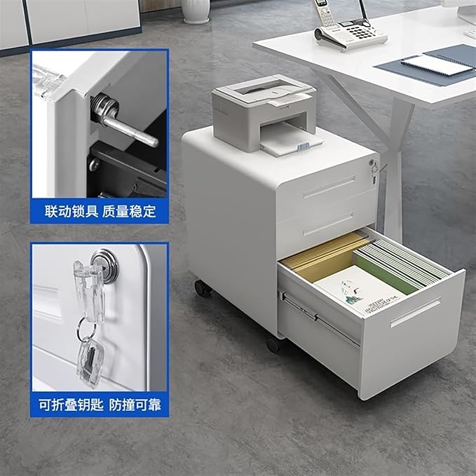 Filing Cabinet Lockable Suspended Storage Unit On Wheels - 3-Drawer Filing Cabinet Compatible with A4/FC Hanging Files (Color : White Size : 40x50x60cm)