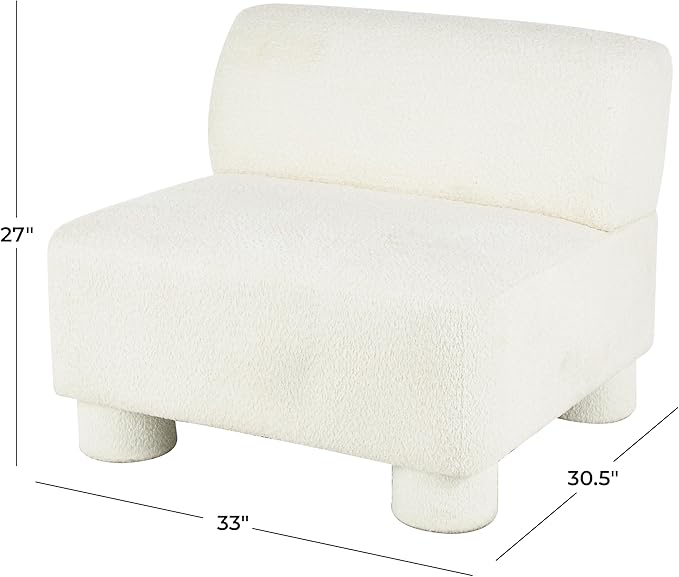 Deco 79 Polyester Living Room Accent Chair Square Boucle Side Chair Corner Chair 33 x 31 x 27 White