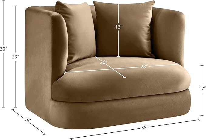 Meridian Furniture 699Beige-C Alder Collection Modern | Contemporary Chair with Ultra Luxe Beige Velvet 460 GSM Velvet Solid Wood Frame 38 W x 36 D x 30 H Beige