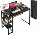 CABIHOME Folding Computer Desk Writing Computer Desk with Storage Shelf 35 Inch Spaces Saving Writing Sturdy Table No Assembly Home Office Bedroom Dorm Apartment Black