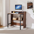 Folding Desk with Charging StationFold Out Desk with Monitor StandStorage ShelfSmall Foldable Computer Desk for Compact Home Office Spaces (Walnut)