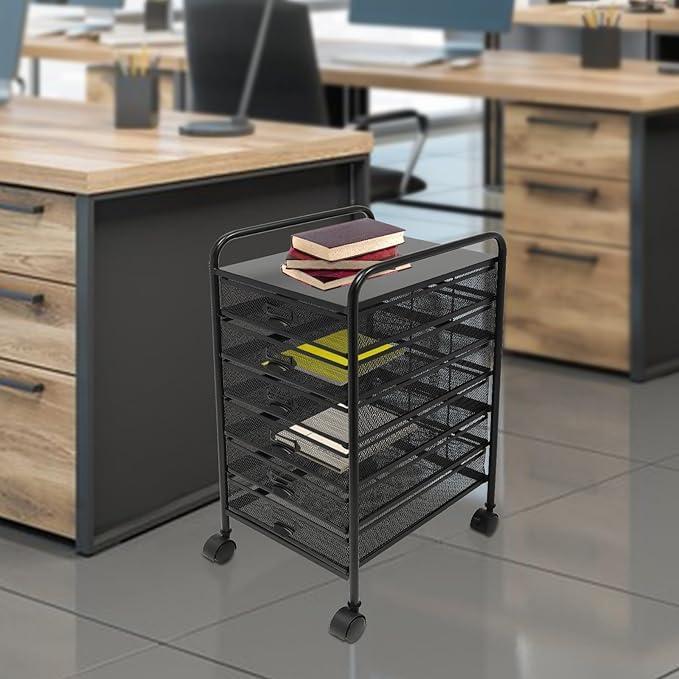 6 Tier Rolling File Cabinet Drawers Metal Filing Storage Vertical Cabinets Cart Organizer with Wheels for Classroom Office Bathroom Kitchen Home Storage and Organization Dorm