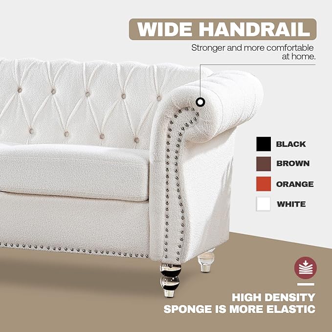 White Velvet Couches for Living Room 3-Seater Chesterfield Sofa Tufted Sofa Furniture Couch Nailhead Upholstered Couches Minimalis Light Luxury Easy to Assemble