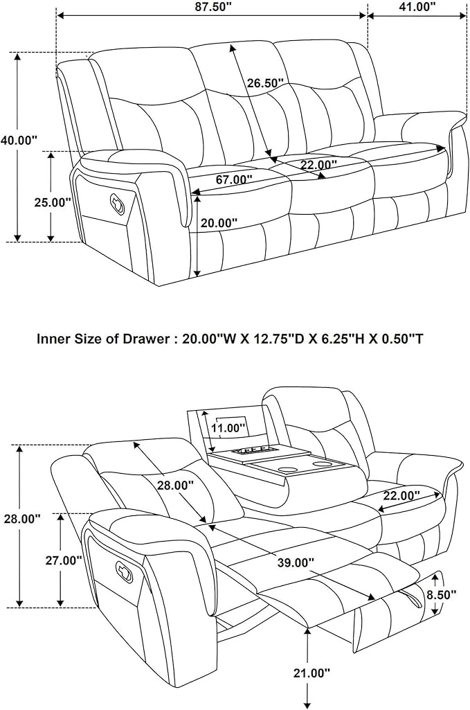 Coaster Home Furnishings - Conrad - Fabric - Upholstered Motion Reclining Sofa with Power Outlet Padded Headrests and Wall Hugger Design - Living Room - Grey - 650354