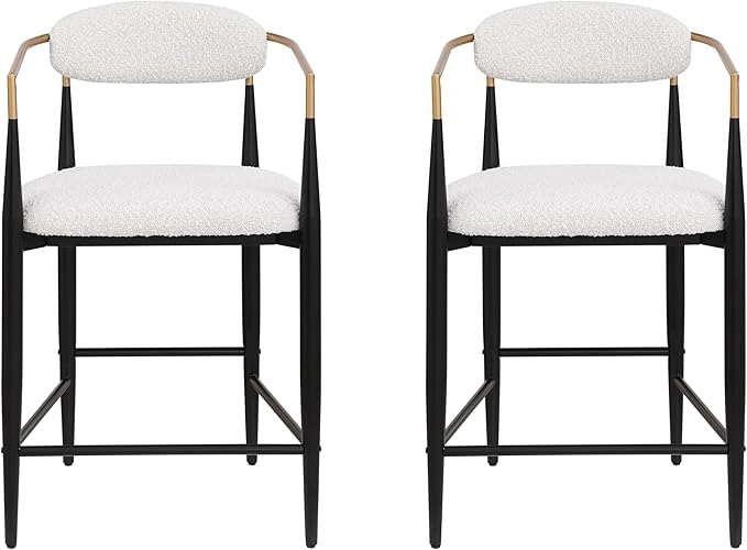 GDFStudio Modern Counter Stools Set of 2Mid Century Upholstered Counter Height Bar Stools with Back Metal Armrests and Legs Countertop Chairs for Kitchen Island 25 H