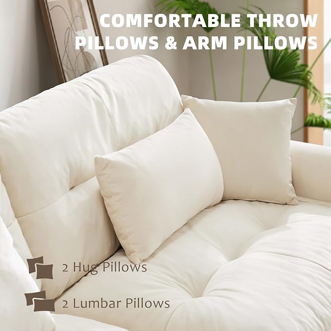93.7 Modern Oversized Modular Sectional Sofa 2-Seater Loveseat L-Shaped Cloud Couch with 2 OttomansPillows and Overthick Cushion for Living RoomHome TheaterApartmentVelvetBeige