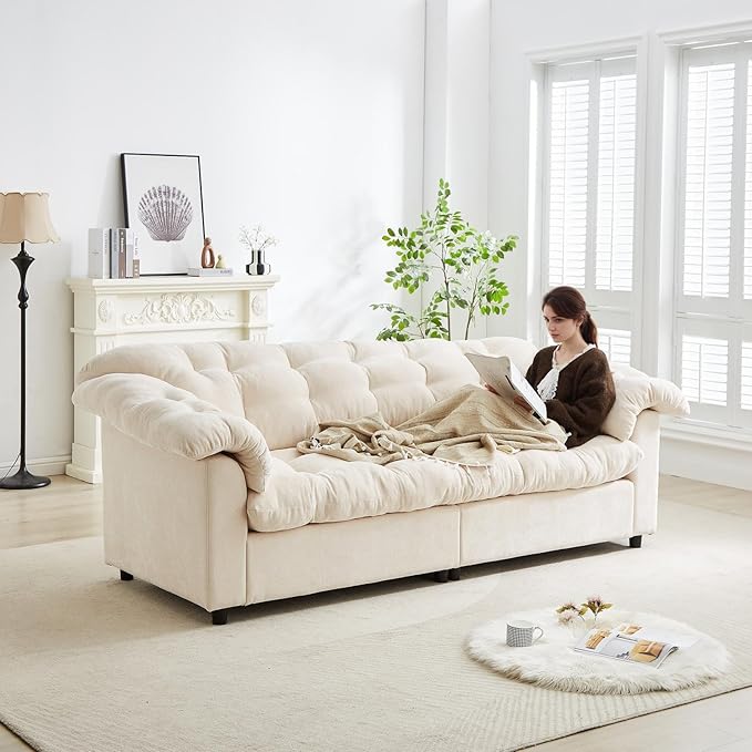 99.2 Cloud Couch Sofa for Living Room 3-Seater Oversized Couches with Thickened Armrests Plush Chenille Fabric &amp Deep Seat Cushions Sofa Modern Comfy Couches for Bedroom Office (White)