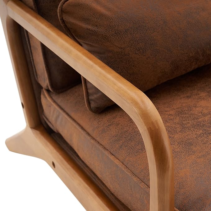 Bonnlo Microfiber Rustic Mid Century Modern Accent Chair Soild Wood Padding Lounge Armchairs Side Sitting Chairs for Living Room Bedroom Guest Room