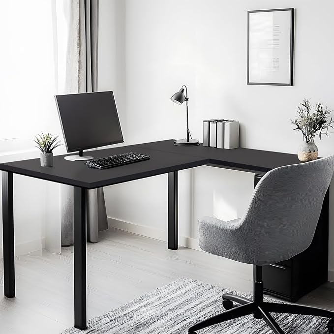 Kaboon 45x20 inch Black Table Top Universal Solid One-Piece Desktop Reversible Melamine Countertop Double Desks L-Desk DIY
