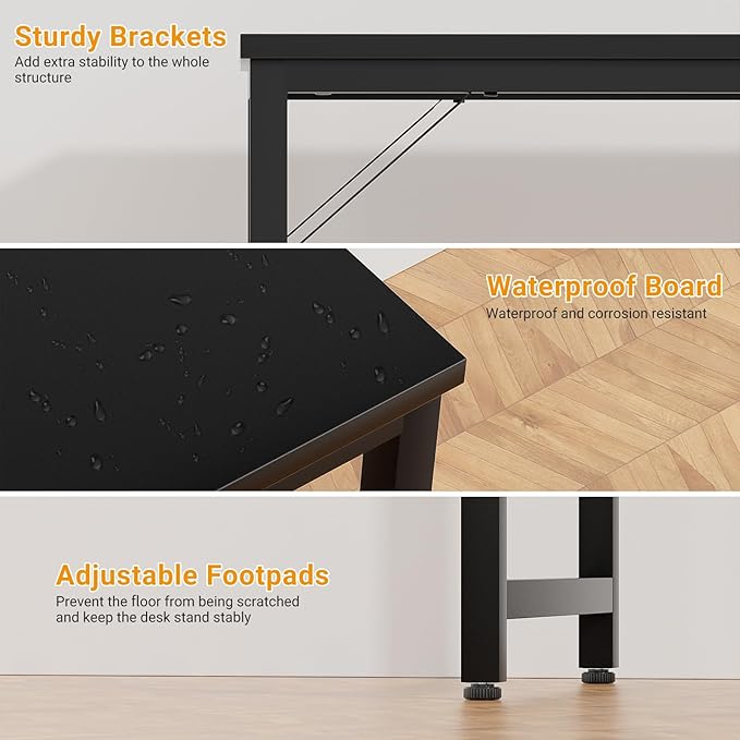 47 Inch Computer Desk with Magic Power Outlets and USB Charging Ports Modern Home Office Desks Sturdy Simple Writing Table Laptop PC Gaming Desk for Bedroom Workstation Black 2 Pack