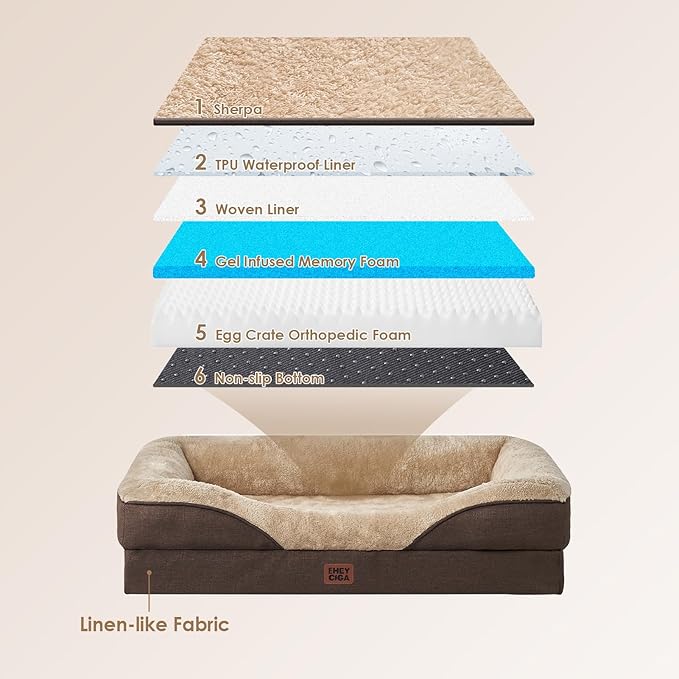 EHEYCIGA Orthopedic Dog Bed for Large Sized Dog 41x27x7.5 Inch Large Memory Foam Dog Couch Bed with Sides Waterproof Liner &amp Washable Removable Cover Bolster Pet Sofa Brown