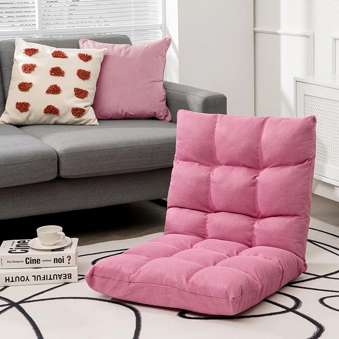 Giantex Floor Sofa Chair Video Gaming Chair with 14 Adjustable Position Padded Back Support Floor Cushioned Seat Folding Lazy Chair for Meditation Reading Watching Living Room Recliner(Pink)
