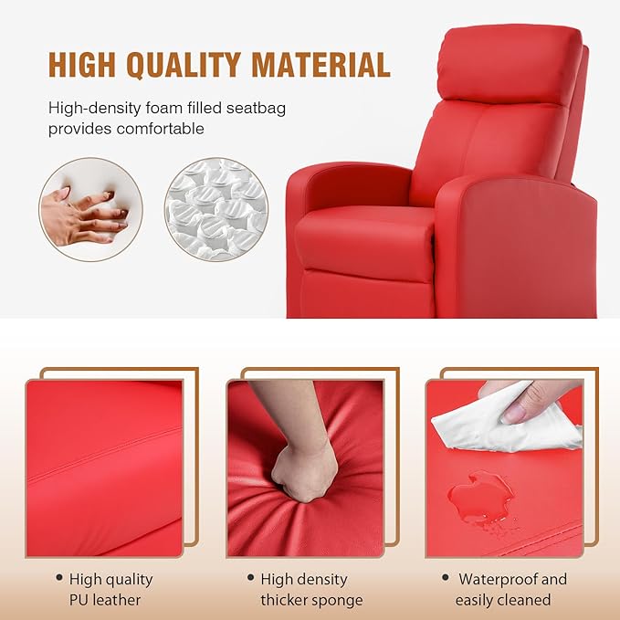 Recliner Chair Push Back Reading Sofa Home Theater Seating with PU Leather Padded Seat Backrest for Living Room Lounge