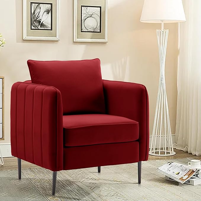 Accent Chair for Living Room ChairsVelvet Modern Upholstered Chairs Living RoomCozy ArmchairBarrel Chair (1 Wine Red)